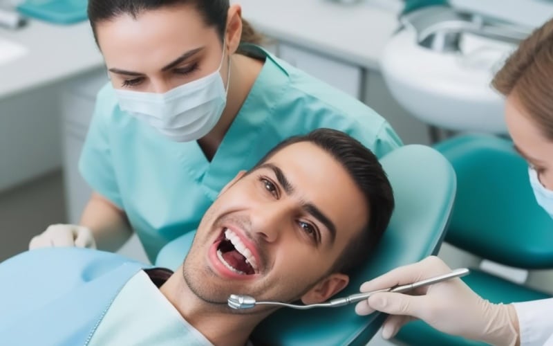 man having checkup with the dentists