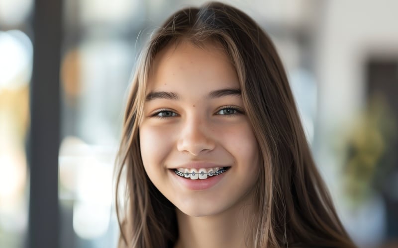 portrait young woman smiling with braces