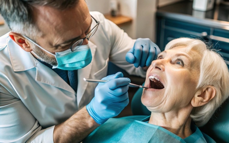 senior woman having dental extraction